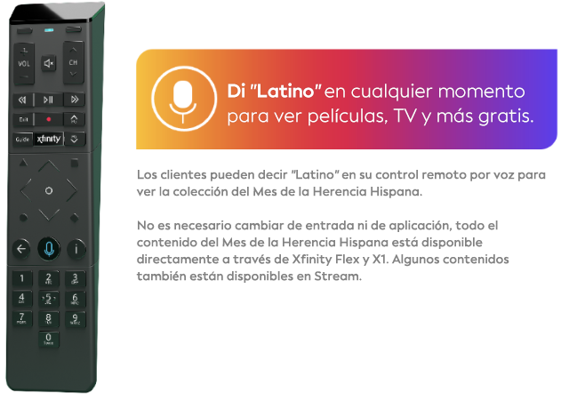 Di 'Latino' en tu control remoto por voz​​​​​​​ para acceder a los contenidos del Mes de la Herencia Hispana